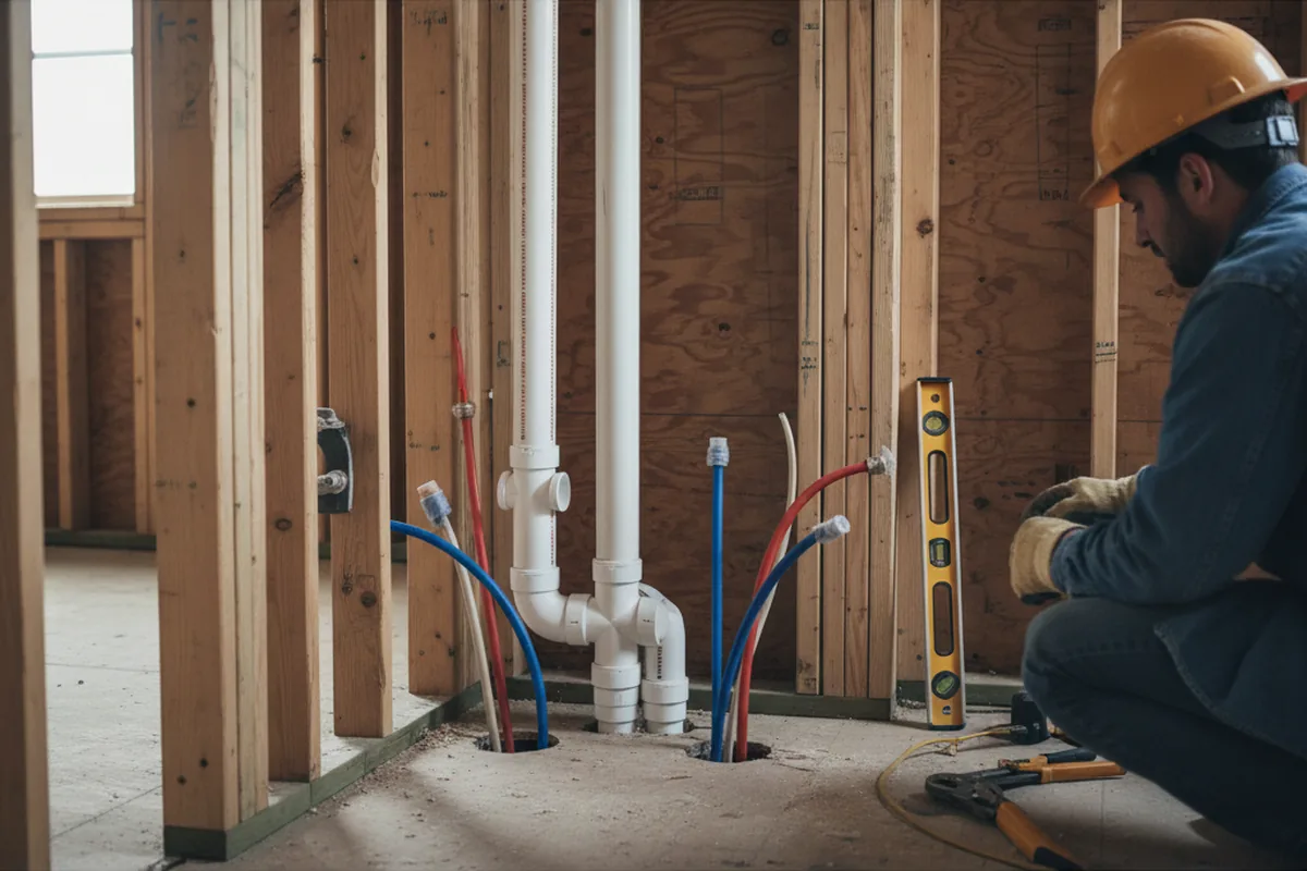 Drain and supply rough-in during Drain Cleaning in Greenville